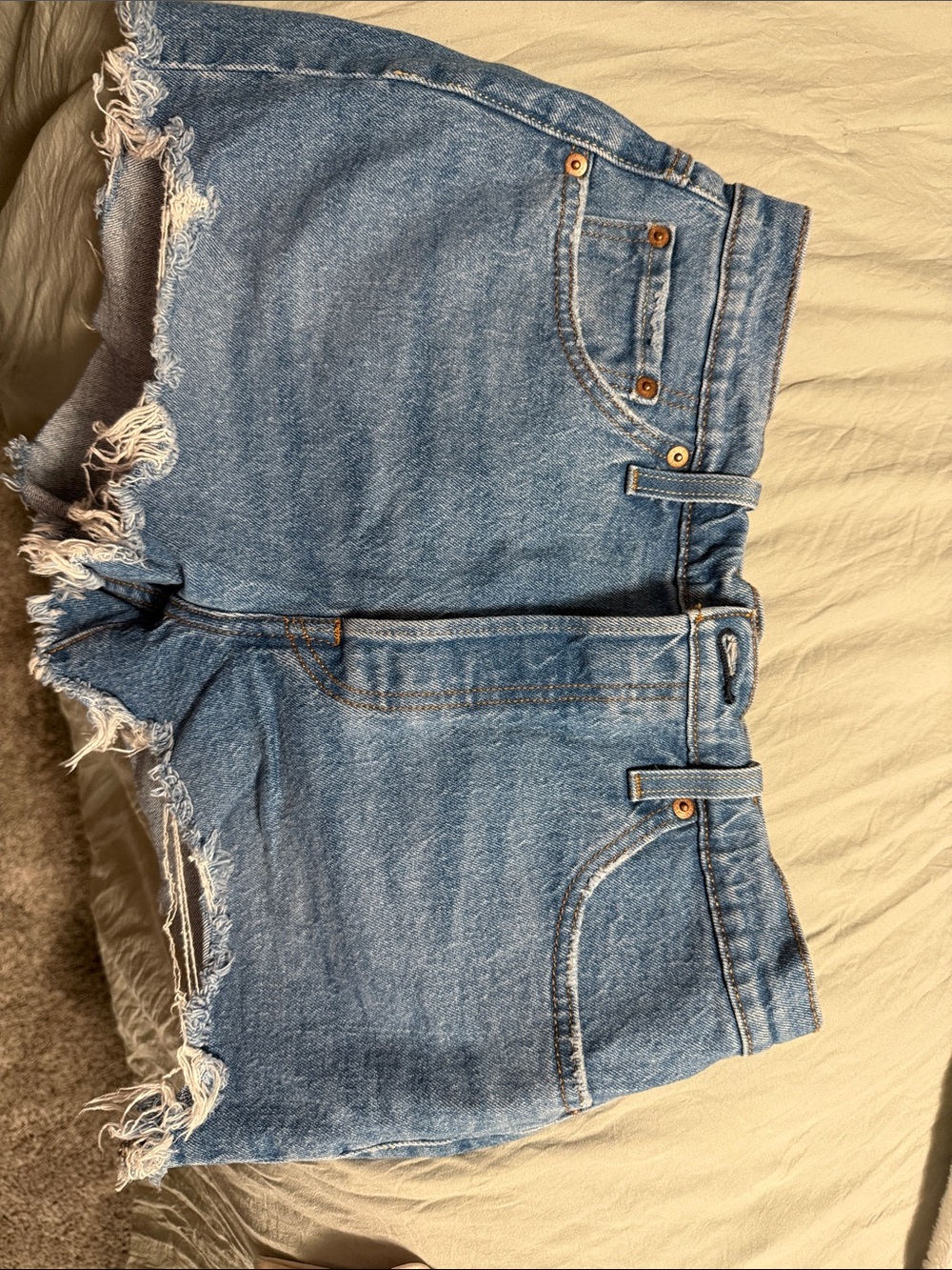 Levi High-Rise Raw Hem Light Blue Denim Shorts